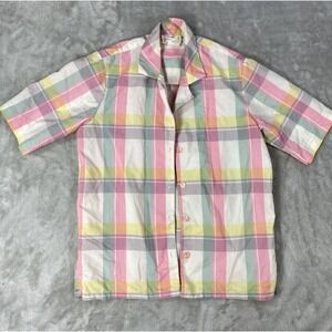 Vintage Peter Popovitch Shirt Women Large Plaid Collar Button Up Y2K Boho Casual
